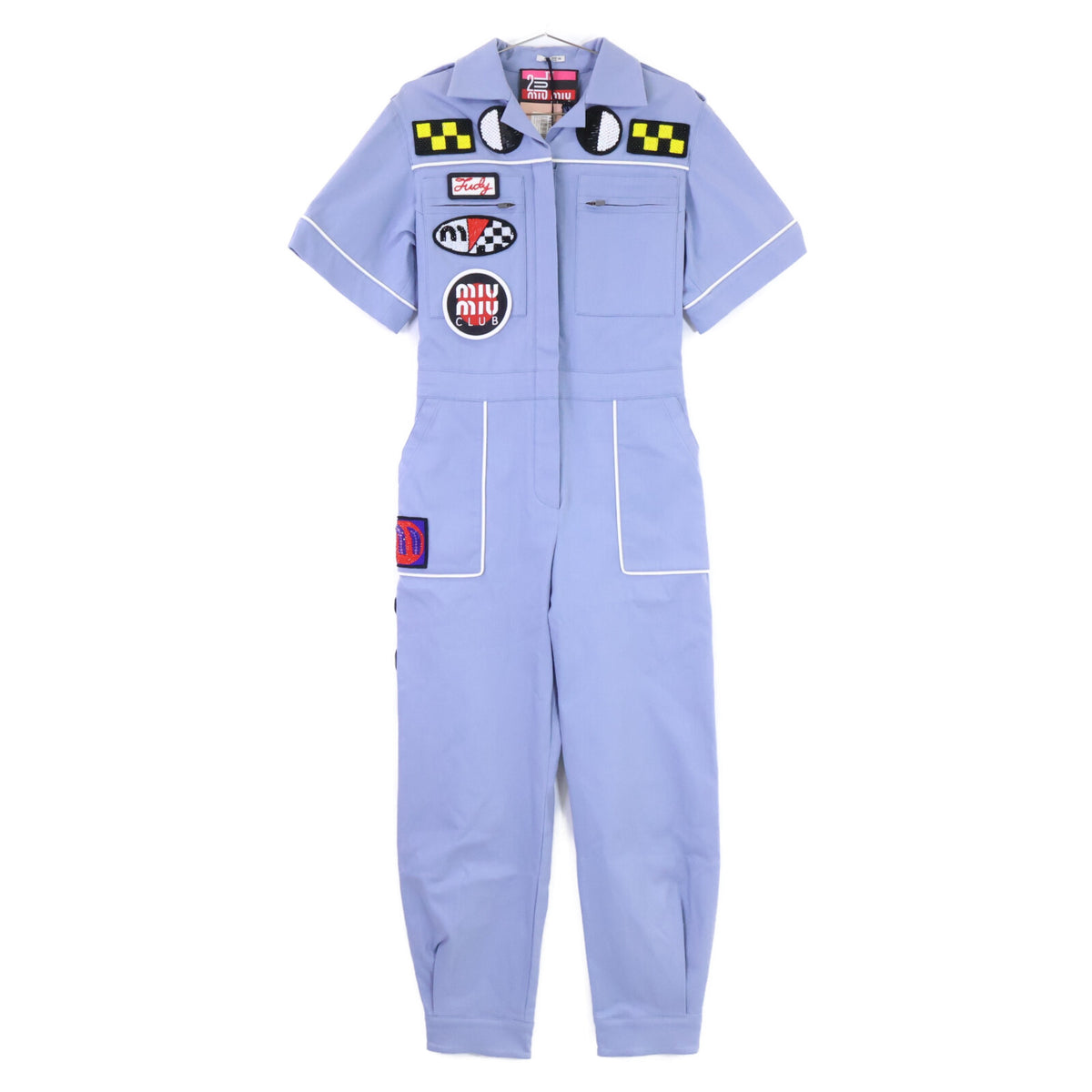 MIUMIU ミュウミュウ 【新品同様/国内正規】MAT45 1Q3A 2018 Resort Patch Coveralls クリスタル/ビーズ/刺繍 ワッペン オールインワン オーバーオール オールインワン