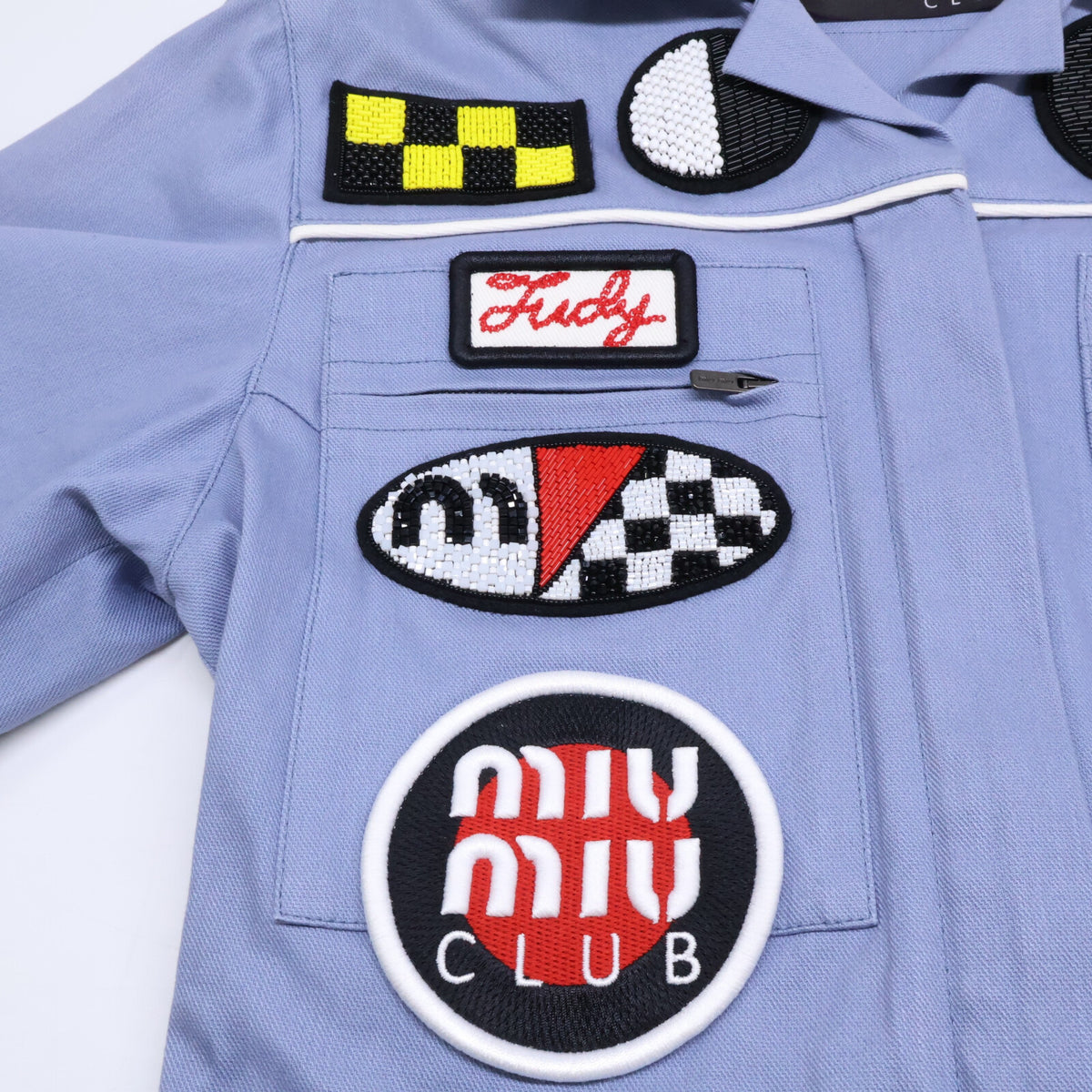 MIUMIU ミュウミュウ 【新品同様/国内正規】MAT45 1Q3A 2018 Resort Patch Coveralls クリスタル/ビーズ/刺繍 ワッペン オールインワン オーバーオール オールインワン