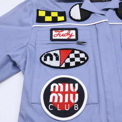 MIUMIU ミュウミュウ 【新品同様/国内正規】MAT45 1Q3A 2018 Resort Patch Coveralls クリスタル/ビーズ/刺繍 ワッペン オールインワン オーバーオール オールインワン