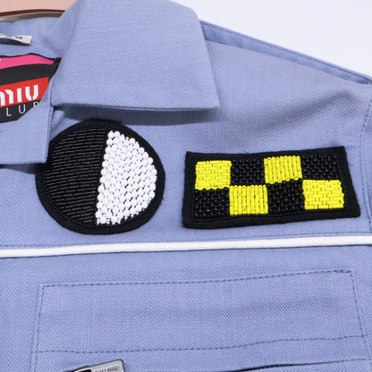 MIUMIU ミュウミュウ 【新品同様/国内正規】MAT45 1Q3A 2018 Resort Patch Coveralls クリスタル/ビーズ/刺繍 ワッペン オールインワン オーバーオール オールインワン