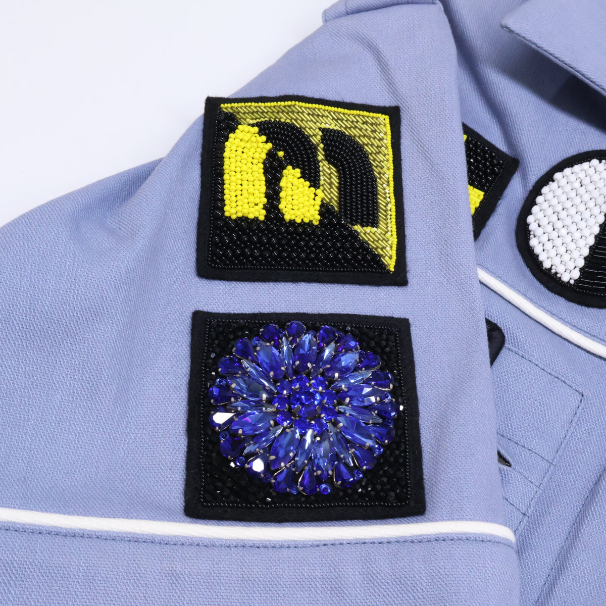 MIUMIU ミュウミュウ 【新品同様/国内正規】MAT45 1Q3A 2018 Resort Patch Coveralls クリスタル/ビーズ/刺繍 ワッペン オールインワン オーバーオール オールインワン