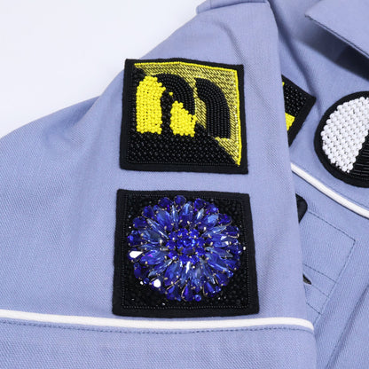MIUMIU ミュウミュウ 【新品同様/国内正規】MAT45 1Q3A 2018 Resort Patch Coveralls クリスタル/ビーズ/刺繍 ワッペン オールインワン オーバーオール オールインワン