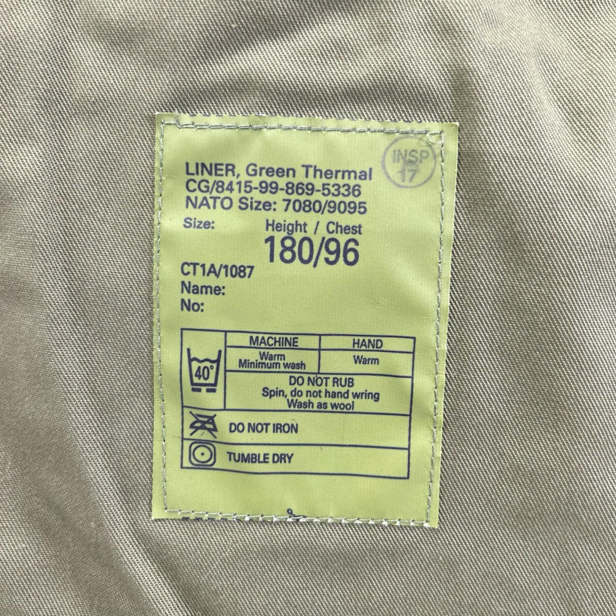 MILITARY ミリタリー 【DCTA】グリーン イギリス軍 Liner Green Tharmal フリース ジャケット ジャケット