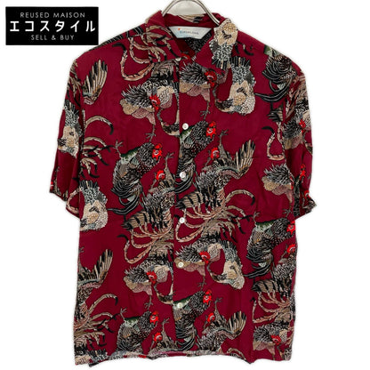 NIPOALOHA ニポアロハ N25-RSH01 レッド 伊藤若冲 GAME COCK/軍鶏 ショートスリーブシャツ トップス