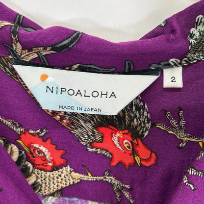 NIPOALOHA ニポアロハ パープル 伊藤若冲 GAME COCK/軍鶏 ショートスリーブシャツ トップス