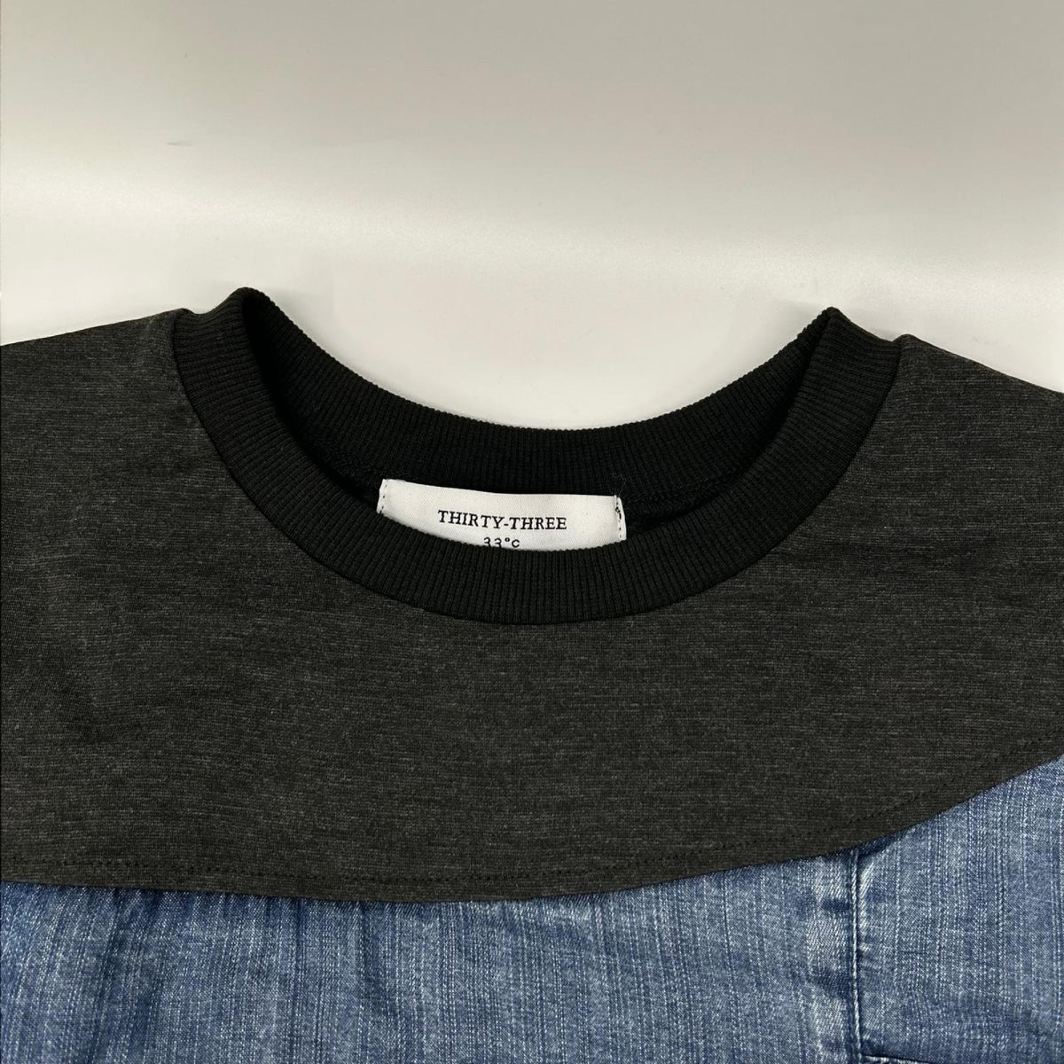 thirty three ブラック×インディゴ 接触冷感×テンセルデニム5分袖ワンピース ワンピース