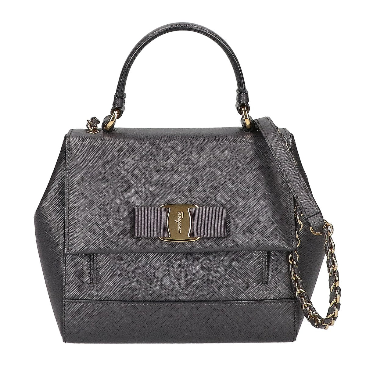 SalvatoreFerragamo サルバトーレフェラガモ 【新品同様】EZ-21 F570 ヴァラリボン サフィアーノ 2WAYショルダー ハンドバッグ
