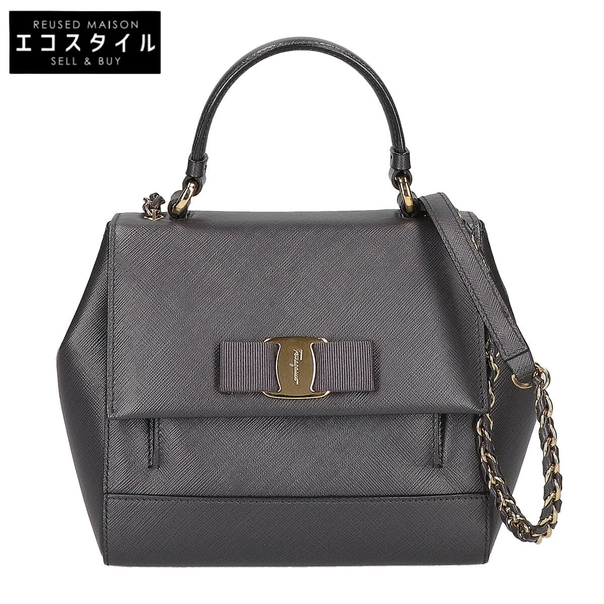 SalvatoreFerragamo サルバトーレフェラガモ 【新品同様】EZ-21 F570 ヴァラリボン サフィアーノ 2WAYショルダー ハンドバッグ