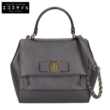 SalvatoreFerragamo サルバトーレフェラガモ 【新品同様】EZ-21 F570 ヴァラリボン サフィアーノ 2WAYショルダー ハンドバッグ