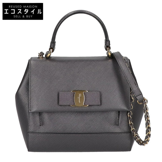 SalvatoreFerragamo サルバトーレフェラガモ 【新品同様】EZ-21 F570 ヴァラリボン サフィアーノ 2WAYショルダー ハンドバッグ