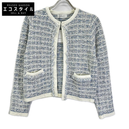 ANAYI アナイ 10231816350 ブルー コットン混 ノーカラー ラメツイードジャケット ジャケット