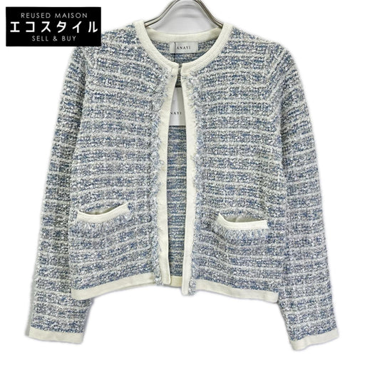ANAYI アナイ 10231816350 ブルー コットン混 ノーカラー ラメツイードジャケット ジャケット