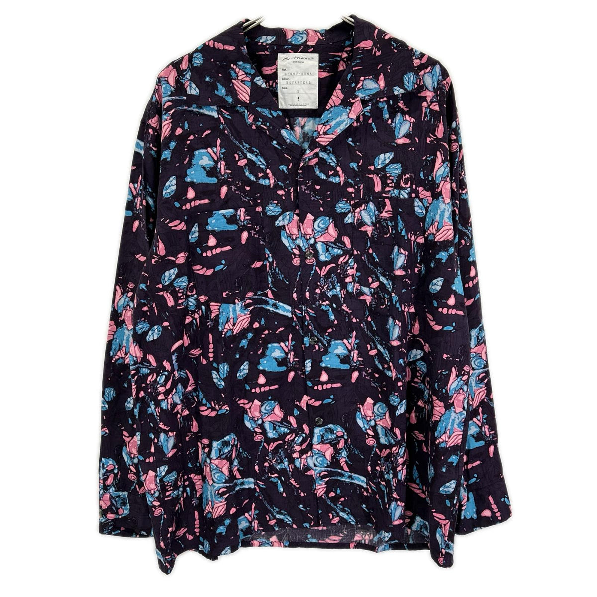 B-007-S06a ダークパープル ボタニカルプリント open collar shirt/オープンカラーシャツ トップス