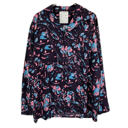 B-007-S06a ダークパープル ボタニカルプリント open collar shirt/オープンカラーシャツ トップス