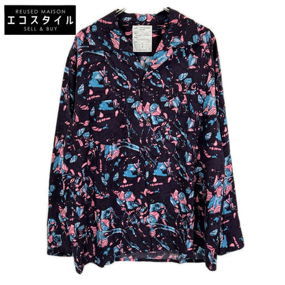 B-007-S06a ダークパープル ボタニカルプリント open collar shirt/オープンカラーシャツ トップス