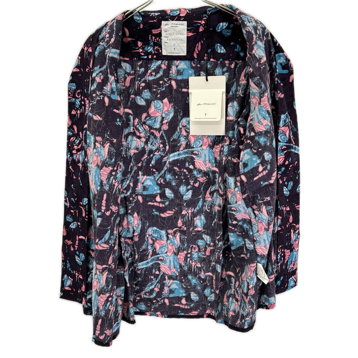 B-007-S06a ダークパープル ボタニカルプリント open collar shirt/オープンカラーシャツ トップス