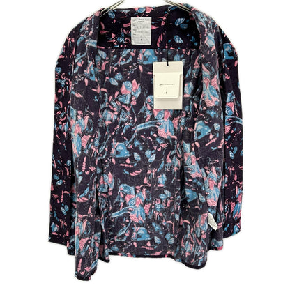 B-007-S06a ダークパープル ボタニカルプリント open collar shirt/オープンカラーシャツ トップス