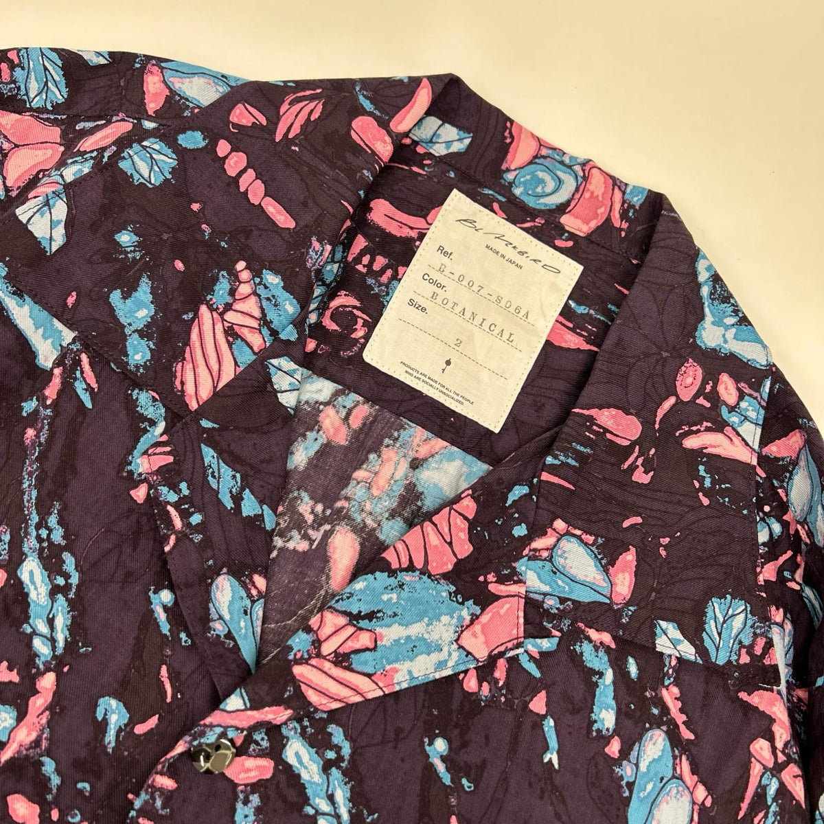 B-007-S06a ダークパープル ボタニカルプリント open collar shirt/オープンカラーシャツ トップス