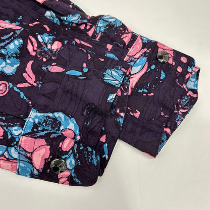 B-007-S06a ダークパープル ボタニカルプリント open collar shirt/オープンカラーシャツ トップス