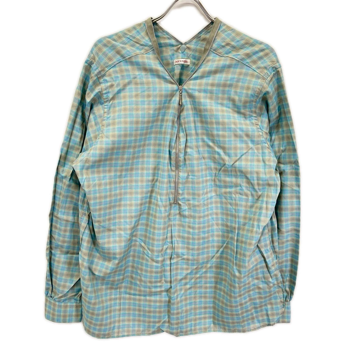 NICENESS ナイスネス 25SS NN-2402Y15 ブルーグレー HARPER/ハーパー オンブレチェック ハーフジップシャツ トップス