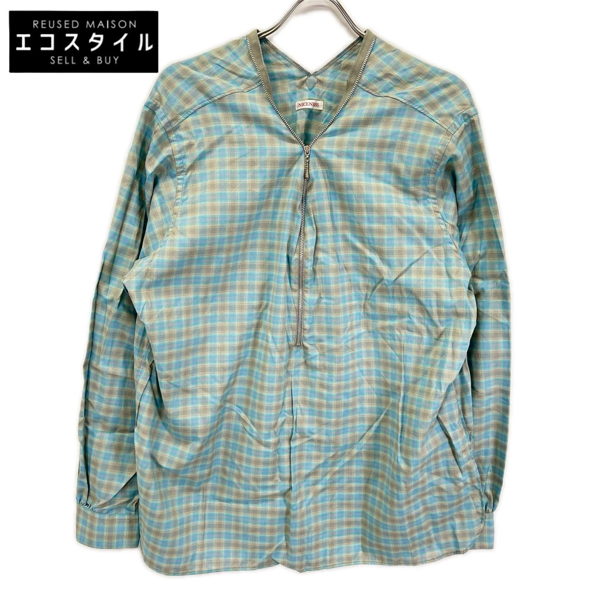 NICENESS ナイスネス 25SS NN-2402Y15 ブルーグレー HARPER/ハーパー オンブレチェック ハーフジップシャツ トップス