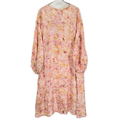 ピンク フラワーハンドプリント PHOOL SILK DRESS ワンピース