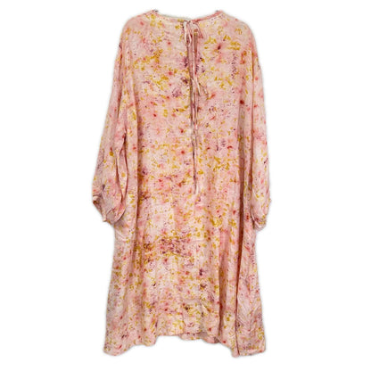 ピンク フラワーハンドプリント PHOOL SILK DRESS ワンピース
