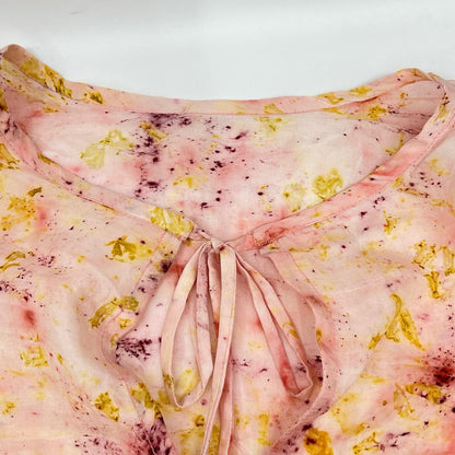 ピンク フラワーハンドプリント PHOOL SILK DRESS ワンピース