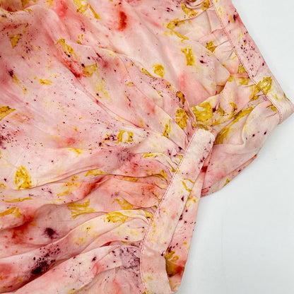 ピンク フラワーハンドプリント PHOOL SILK DRESS ワンピース