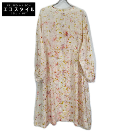 ライトピンク フラワーハンドプリント PHOOL SILK DRESS ワンピース