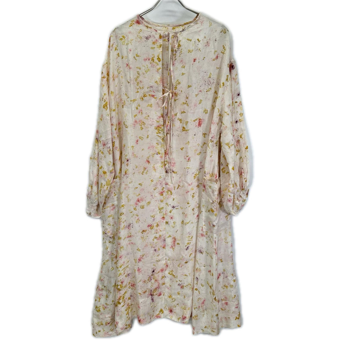ライトピンク フラワーハンドプリント PHOOL SILK DRESS ワンピース