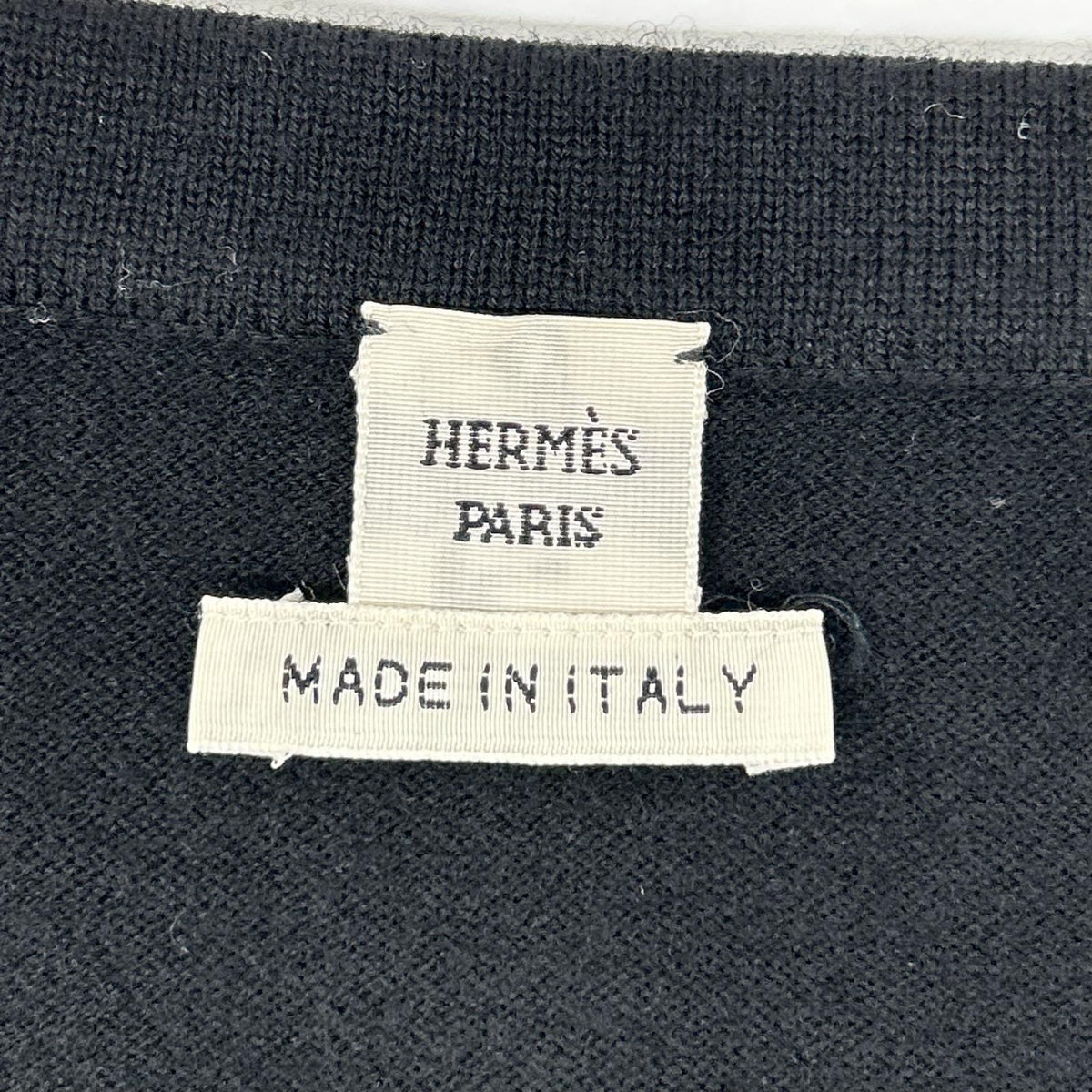 HERMES エルメス ルメール期 14AW ブラック ウール×シルク スカーフ切り替え ラウンドネックニットカーディガン トップス