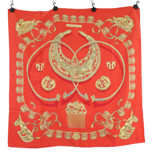 HERMES エルメス 【美品】Les Cavaliers d'Or 黄金の騎士 シルク カレ90 スカーフ