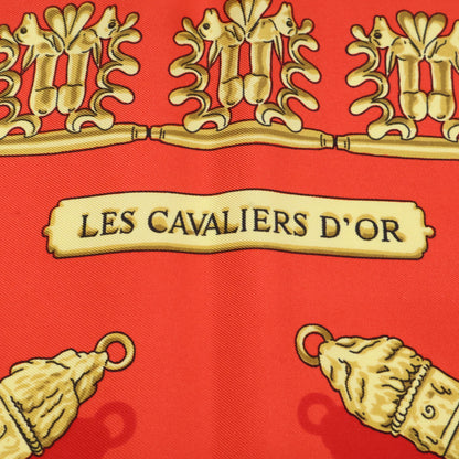 HERMES エルメス 【美品】Les Cavaliers d'Or 黄金の騎士 シルク カレ90 スカーフ