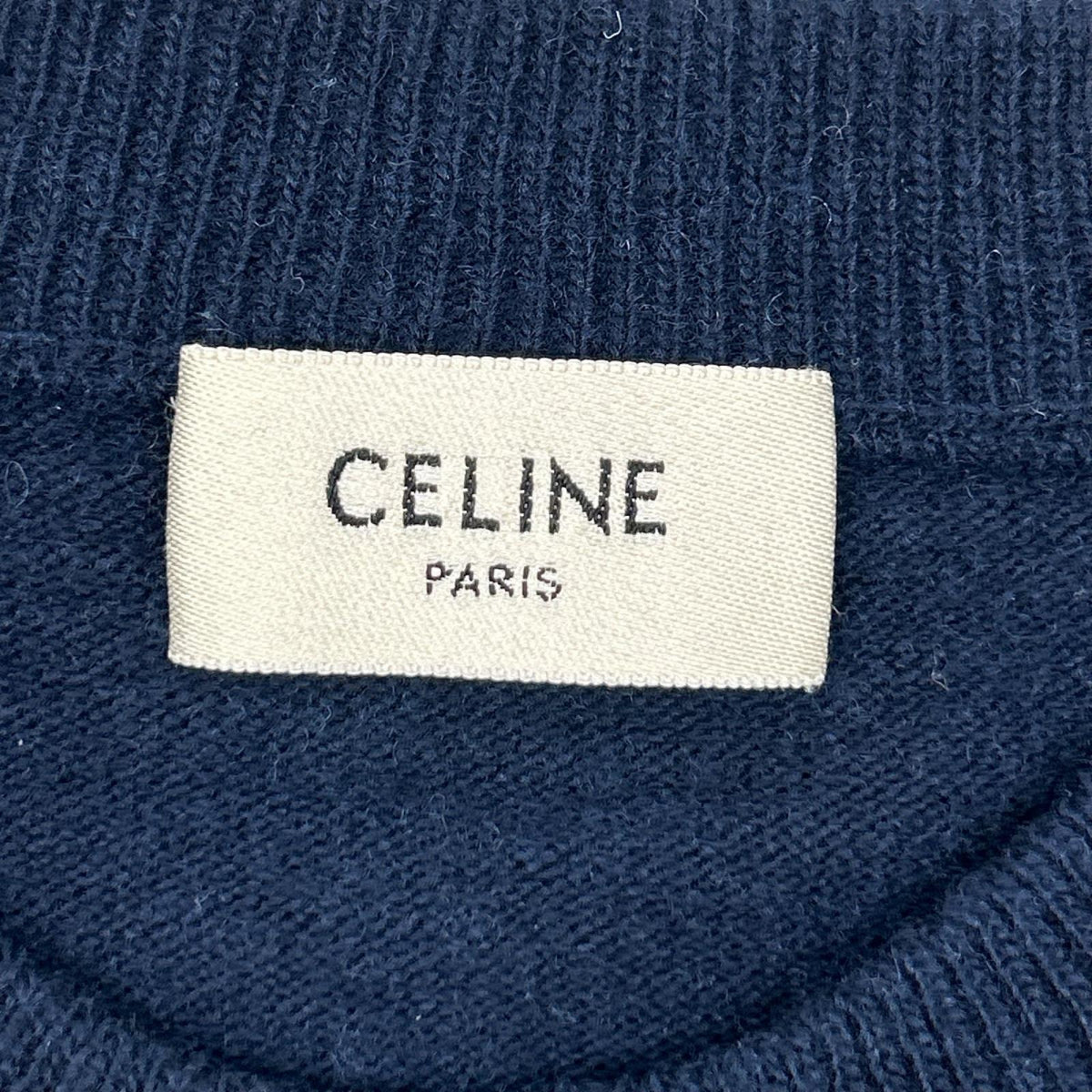 CELINE セリーヌ エディ期 2A07D959I ネイビー×イエロー ウール ロゴ刺繍 クルーネックニットプルオーバー トップス