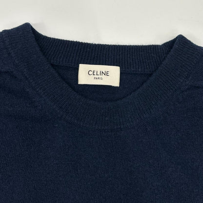 CELINE セリーヌ エディ期 2A07D959I ネイビー×イエロー ウール ロゴ刺繍 クルーネックニットプルオーバー トップス