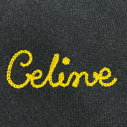CELINE セリーヌ エディ期 2A07D959I ネイビー×イエロー ウール ロゴ刺繍 クルーネックニットプルオーバー トップス