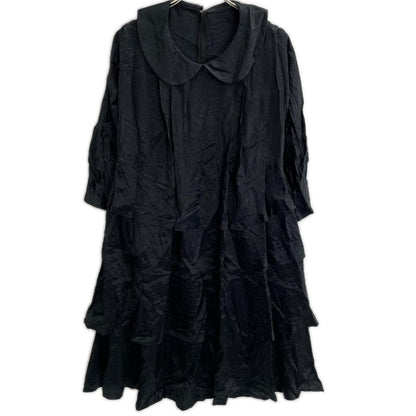 tricotCOMMEdesGARCONS トリココムデギャルソン 09SS TD-O025 ブラック サテン ティアード ロングスリーブ ワンピース ワンピース