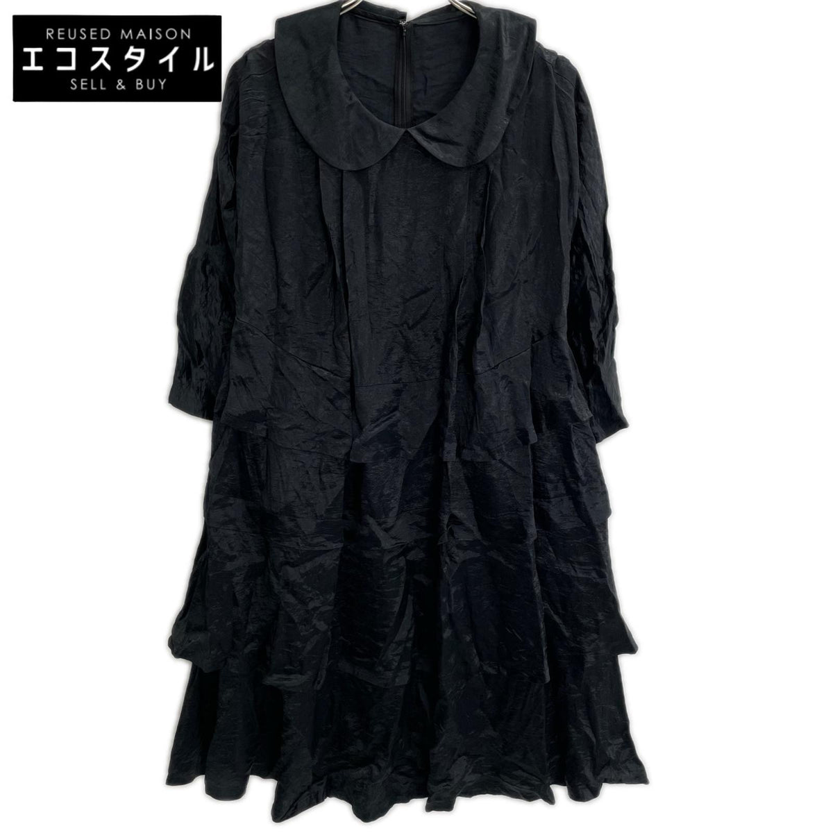 tricotCOMMEdesGARCONS トリココムデギャルソン 09SS TD-O025 ブラック サテン ティアード ロングスリーブ ワンピース ワンピース