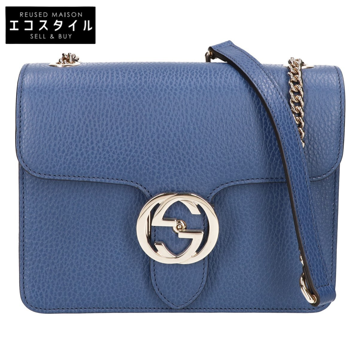 GUCCI グッチ 美品 510304 グレインカーフレザー インターロッキングG チェーンショルダーバッグ ショルダーバッグ