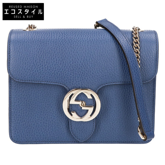 GUCCI グッチ 美品 510304 グレインカーフレザー インターロッキングG チェーンショルダーバッグ ショルダーバッグ