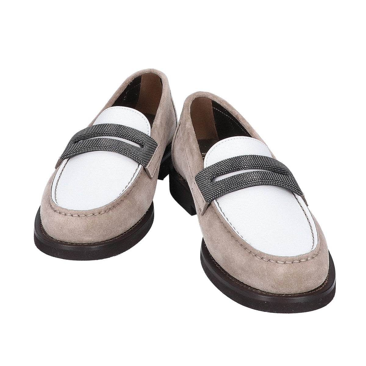 BRUNELLO CUCINELLI ブルネロクチネリ 【新品同様】ボールチェーン装飾 レザー/スエード コインローファー シューズ