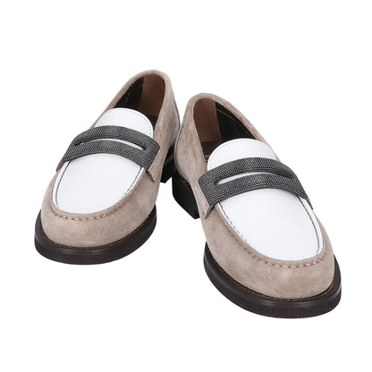 BRUNELLO CUCINELLI ブルネロクチネリ 【新品同様】ボールチェーン装飾 レザー/スエード コインローファー シューズ