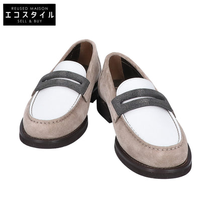 BRUNELLO CUCINELLI ブルネロクチネリ 【新品同様】ボールチェーン装飾 レザー/スエード コインローファー シューズ