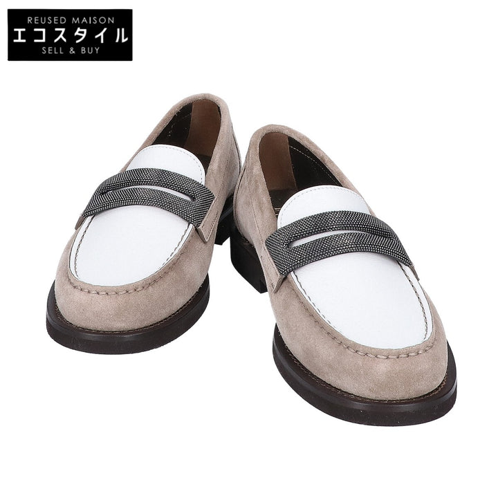 BRUNELLO CUCINELLI ブルネロクチネリ 【新品同様】ボールチェーン装飾 レザー/スエード コインローファー シューズ