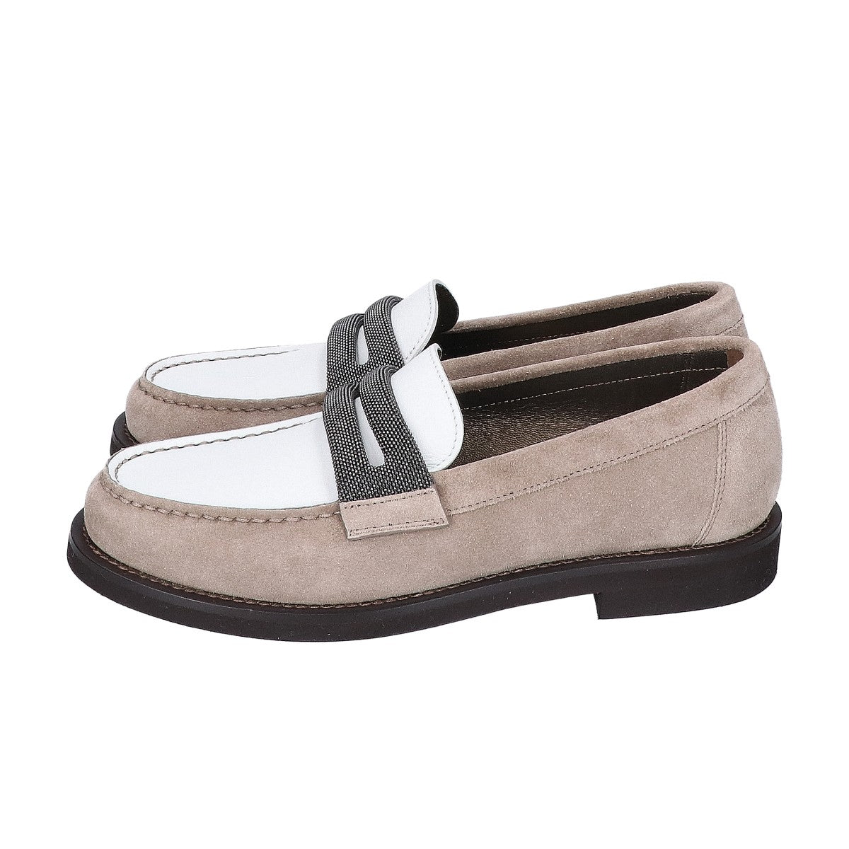 BRUNELLO CUCINELLI ブルネロクチネリ 【新品同様】ボールチェーン装飾 レザー/スエード コインローファー シューズ