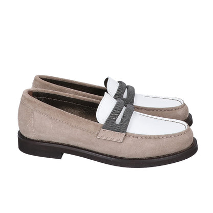 BRUNELLO CUCINELLI ブルネロクチネリ 【新品同様】ボールチェーン装飾 レザー/スエード コインローファー シューズ