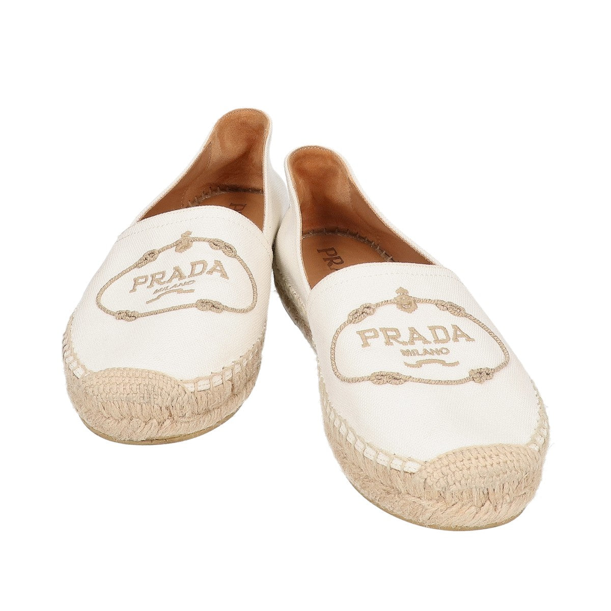 PRADA プラダ 【美品】ロゴ刺繍 キャンバス ジュートソール エスパドリーユ フラットシューズ シューズ