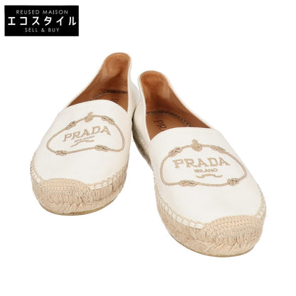 PRADA プラダ 【美品】ロゴ刺繍 キャンバス ジュートソール エスパドリーユ フラットシューズ シューズ
