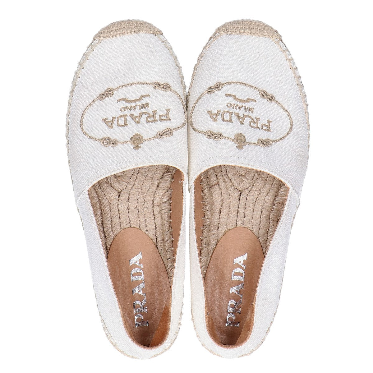 PRADA プラダ 【美品】ロゴ刺繍 キャンバス ジュートソール エスパドリーユ フラットシューズ シューズ